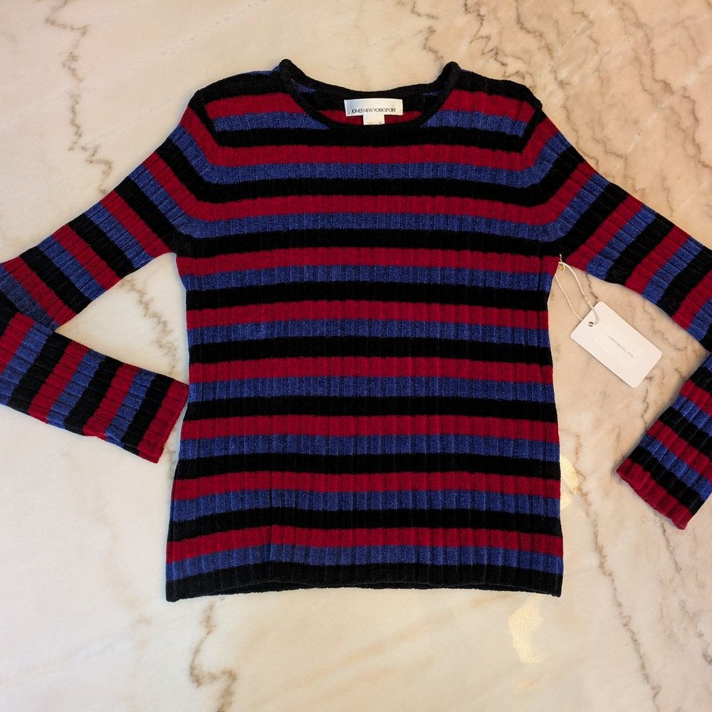 vtg Jones NewYork Red and Blue Striped Sweater Top